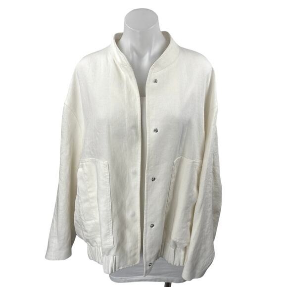 Zara Women's White Snap Button Down Long Sleeve Pockets Oversized Coat Jacket M - Picture 1 of 4
